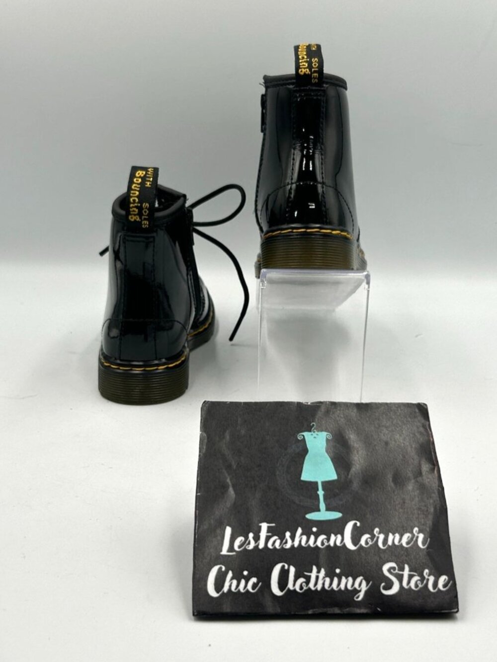 NWOB Dr. Martens Kids Black Patent Leather 1460 T Lace-Up Combat Boots Sz 9 3276 - Picture 6 of 16